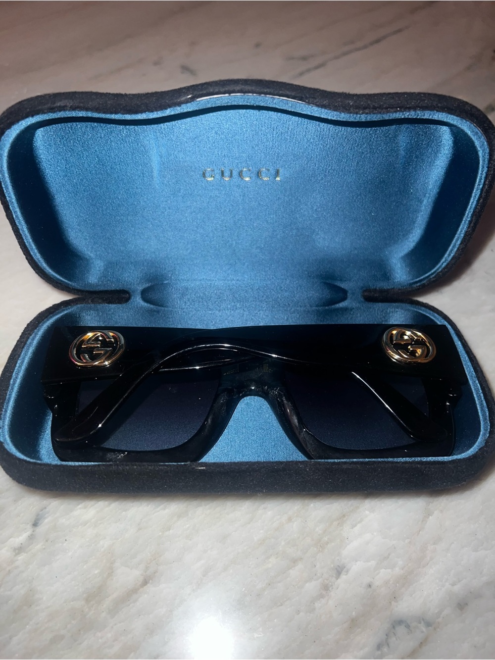 Gucci Black Sunglasses with Gold Double G Accents